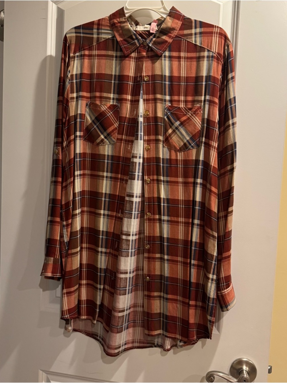 entro Rust and Cream Plaid Button-Down Shirt